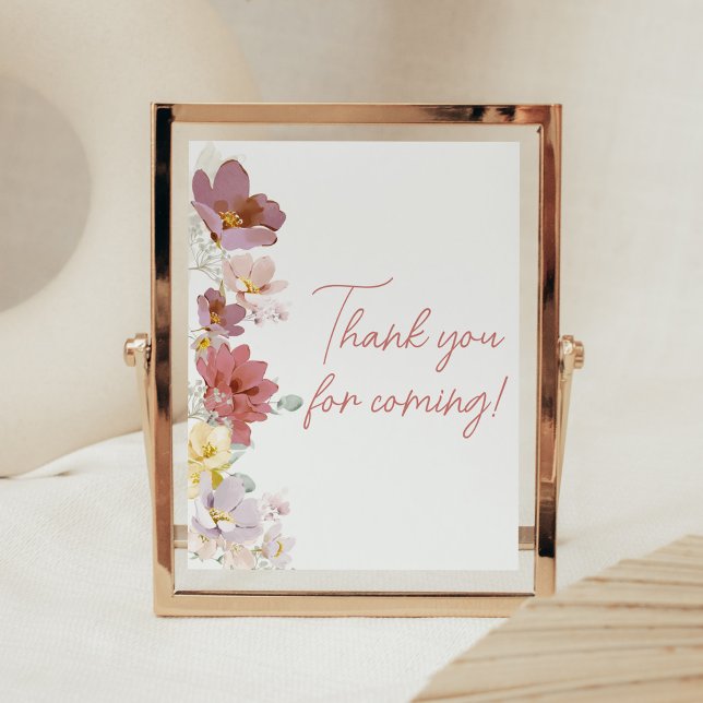 Póster Florals Baby Bloom Gracias por Venir (Spring Wildflower Baby Shower Thank you for Coming Sign)