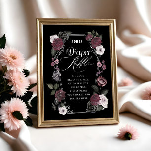 Póster Florals de color negro gótico Rótulo de pañales de