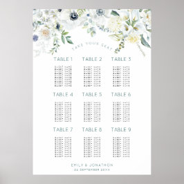 Póster Florals Eucalyptus 9 Tables 90 Guest Seating Chart