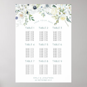 Póster Florals Eucalyptus 9 Tables 90 Guest Seating Chart