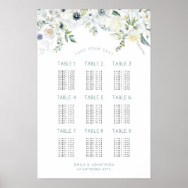 Póster Florals Eucalyptus 9 Tables 90 Guest Seating Chart
