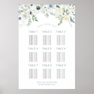 Póster Florals Eucalyptus 9 Tables 90 Guest Seating Chart