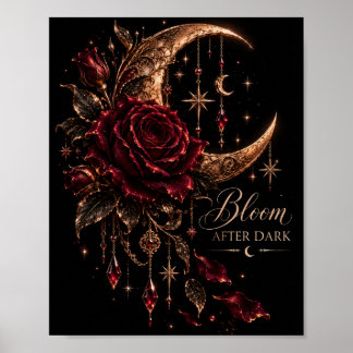 Póster Florece en la oscuridad | Rosa gótica de Borgoña y