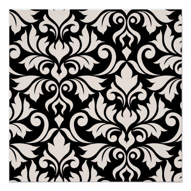 Póster Florecer arte Damask que yo crema en negro (Anverso)