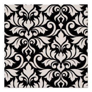 Póster Florecer arte Damask que yo crema en negro