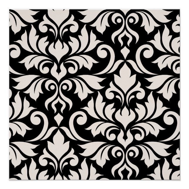 Póster Florecer arte Damask que yo crema en negro (Anverso)