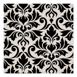 Póster Florecer Damask arte I negro en crema