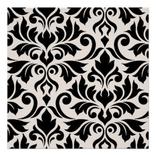 Póster Florecer Damask arte I negro en crema