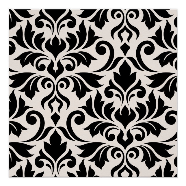 Póster Florecer Damask arte I negro en crema (Anverso)
