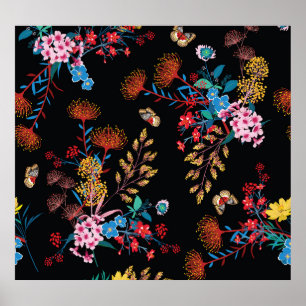 Póster Floreciente estilo mariposas jardín estilo liberta