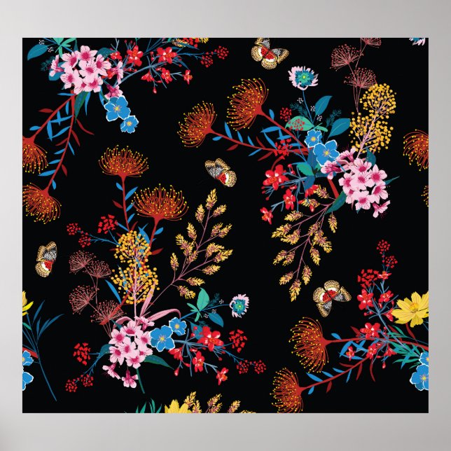 Póster Floreciente estilo mariposas jardín estilo liberta (Frente)