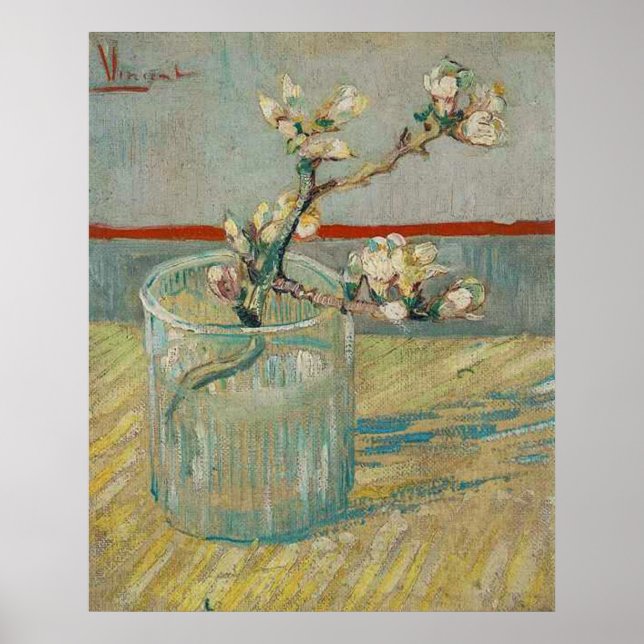 Póster Floreciente rama de almendras de Vincent van Gogh (Frente)