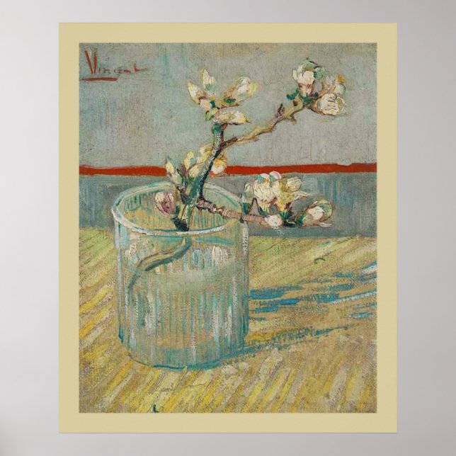 Póster Floreciente rama de almendras de Vincent van Gogh (Frente)