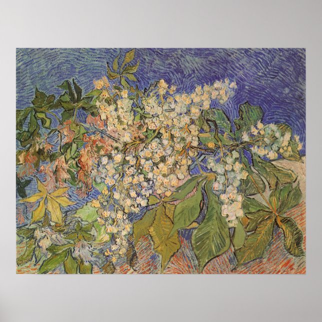 Póster Florecientes ramas de castaño de Vincent van Gogh (Frente)