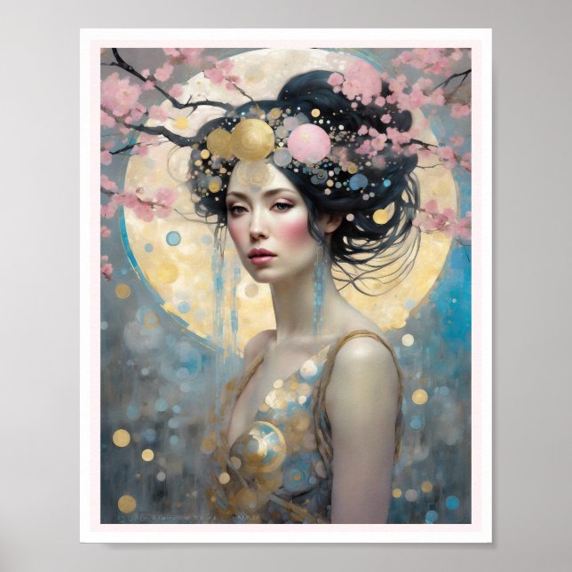 Póster Florecimiento de cerezo de primavera mujer con cír (Frente)