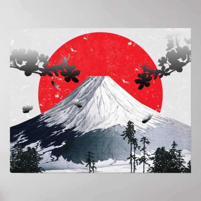 Póster Florecimiento de cerezos en el Fuji Japón (Frente)