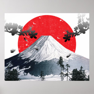 Póster Florecimiento de cerezos en el Fuji Japón