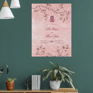Póster Florecimiento de la sonda doble felicidad Boda chi