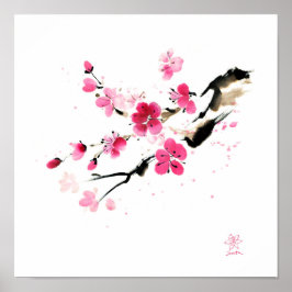Póster Florecimiento de Sakura. Pintura