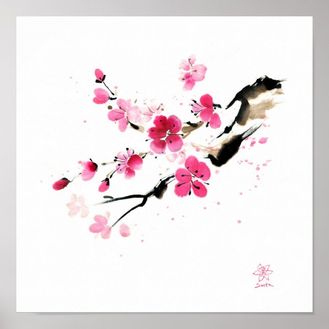 Póster Florecimiento de Sakura. Pintura (Frente)