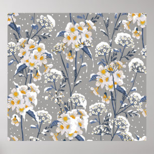 Póster Florecimiento del Invierno: Delicado Patrón Floral