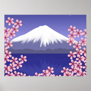 Póster Florecimiento del monte Fuji y Sakura