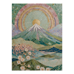 Póster Florecimiento Etéreo: Volcán de Mosaico Pastel en 