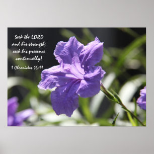 Póster florecimiento morado de bonito con verso bible sob