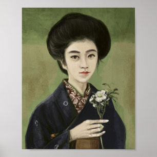 Póster Florecimiento Silencioso - Mujer en Kimono Oscuro 