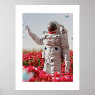 Póster Florecimiento y astronauta