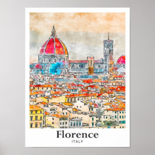 Póster Florence Italia Viaje Mano de dibujo acuático acuá