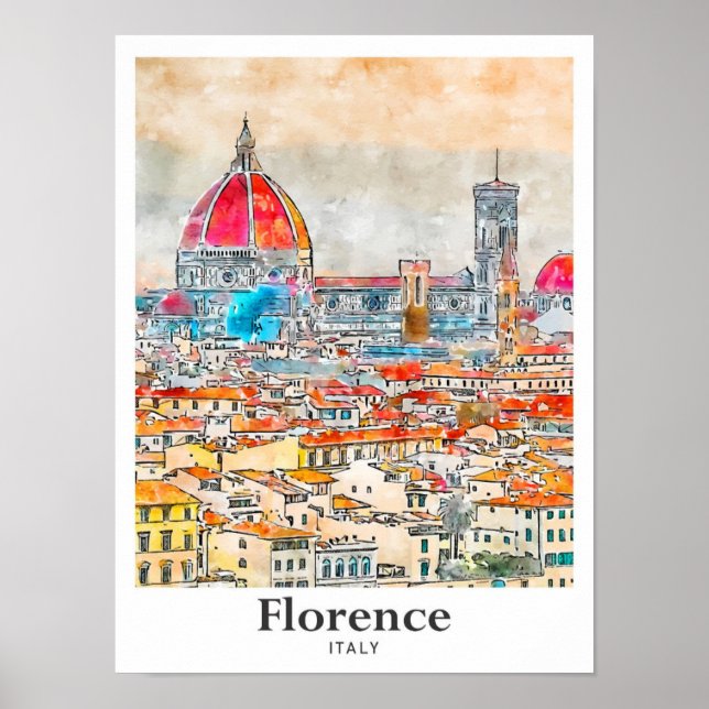 Póster Florence Italia Viaje Mano de dibujo acuático acuá (Frente)