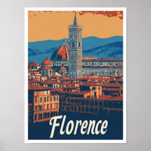 Póster Florence Italy Art Vintage Travel Ilustracion