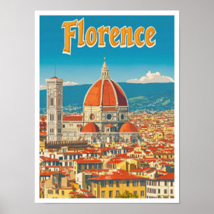 Póster Florence Italy Art Vintage Travel Ilustracion