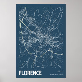 Póster Florence Italy City Map Line Art Blue Print