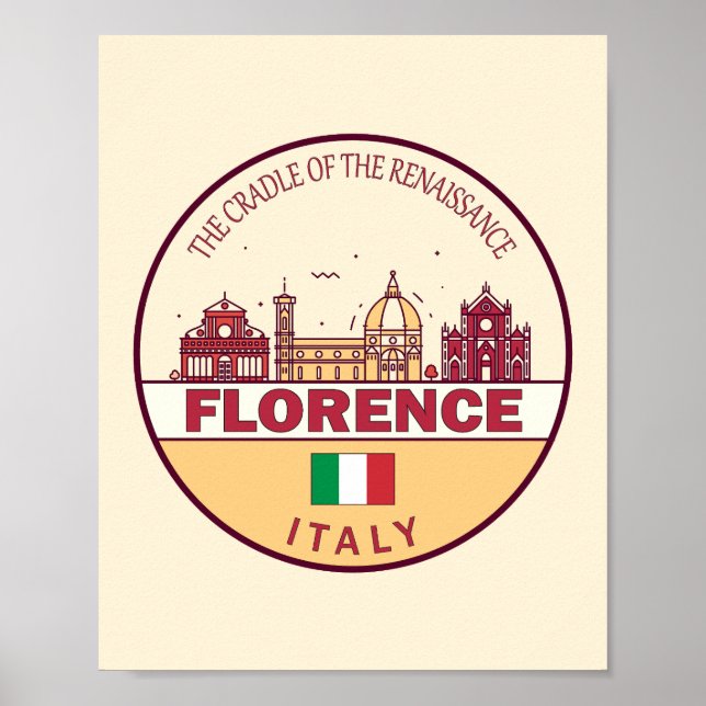 Póster Florence Italy City Skyline Emblem (Frente)