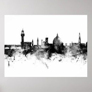 Póster Florence Italy Skyline Black White