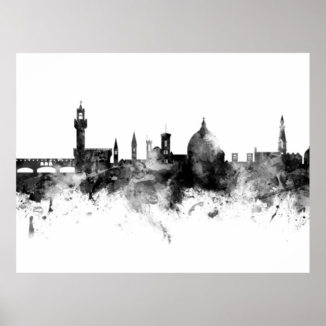 Póster Florence Italy Skyline Black White (Frente)