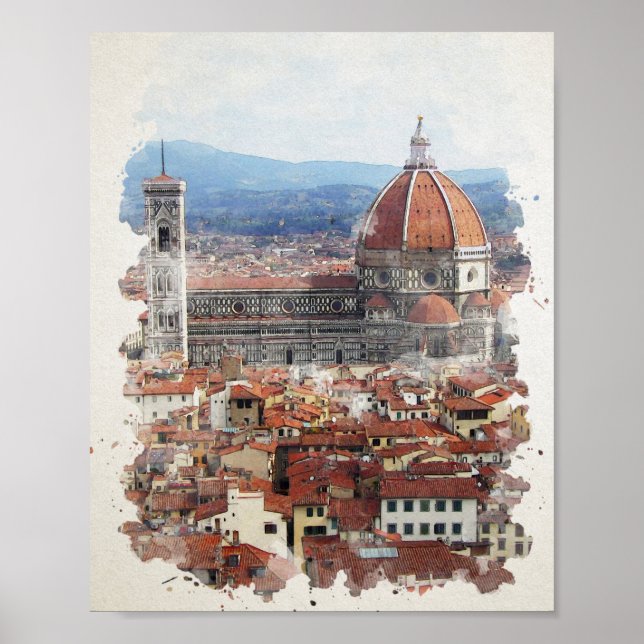 Póster Florence Italy Watercolor Art (Frente)