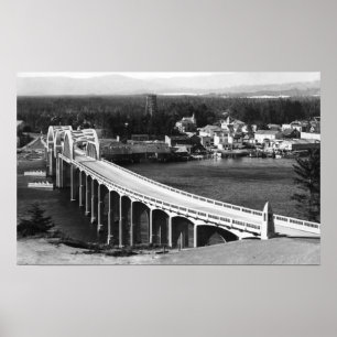 Póster Florence, Oregon Town View and Siuslaw Bridge
