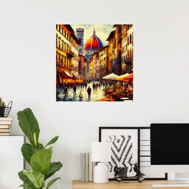 Póster Florencia, Calle Italia con pintura Duomo (Oficina en casa)
