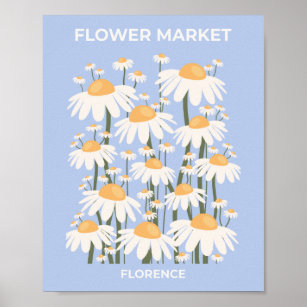 Póster Florencia del mercado de flores Pastel Blue Retro 