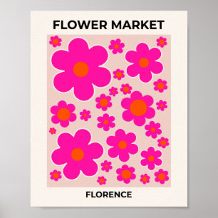 Póster Florencia del mercado de las flores retro Resumen
