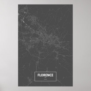 Póster Florencia, Italia (blanco sobre negro)