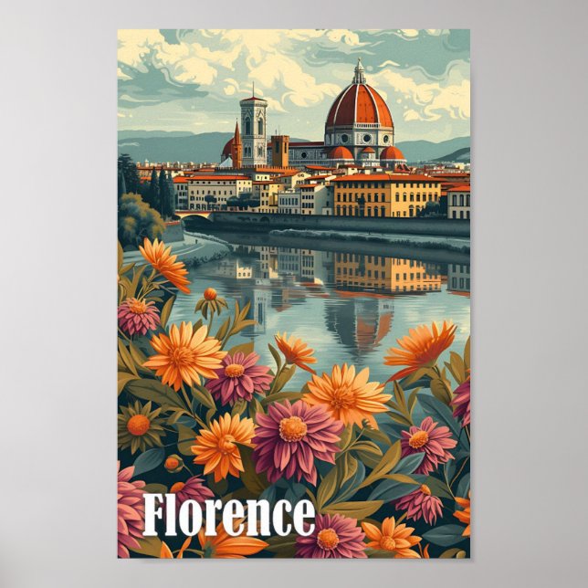 Póster Florencia Italia Ilustracion de viajes artísticos (Frente)