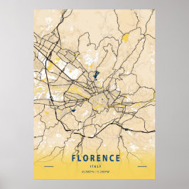 Póster Florencia - Italia Mapa de la ciudad amarilla