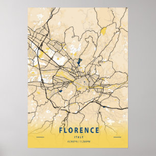 Póster Florencia - Italia Mapa de la ciudad amarilla