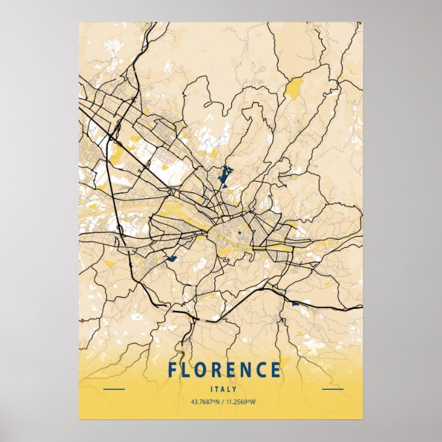 Póster Florencia - Italia Mapa de la ciudad amarilla (Frente)