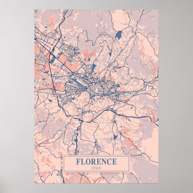 Póster Florencia - Italia Mapa de la ciudad de Breezy (Frente)