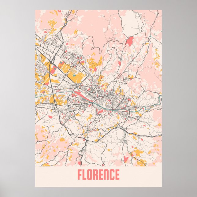Póster Florencia - Italia Mapa de la ciudad de Chalk (Frente)